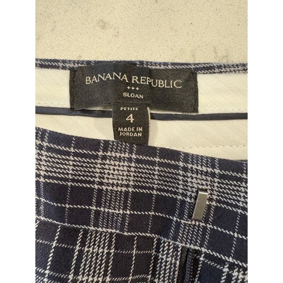 Banana Republic Sloan Petite Plaid Dress Pants Navy Blue White Ankle Trousers 4P - Picture 5 of 9